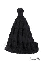Black Off-The-Shoulder Stylish Frill-Layered Gown