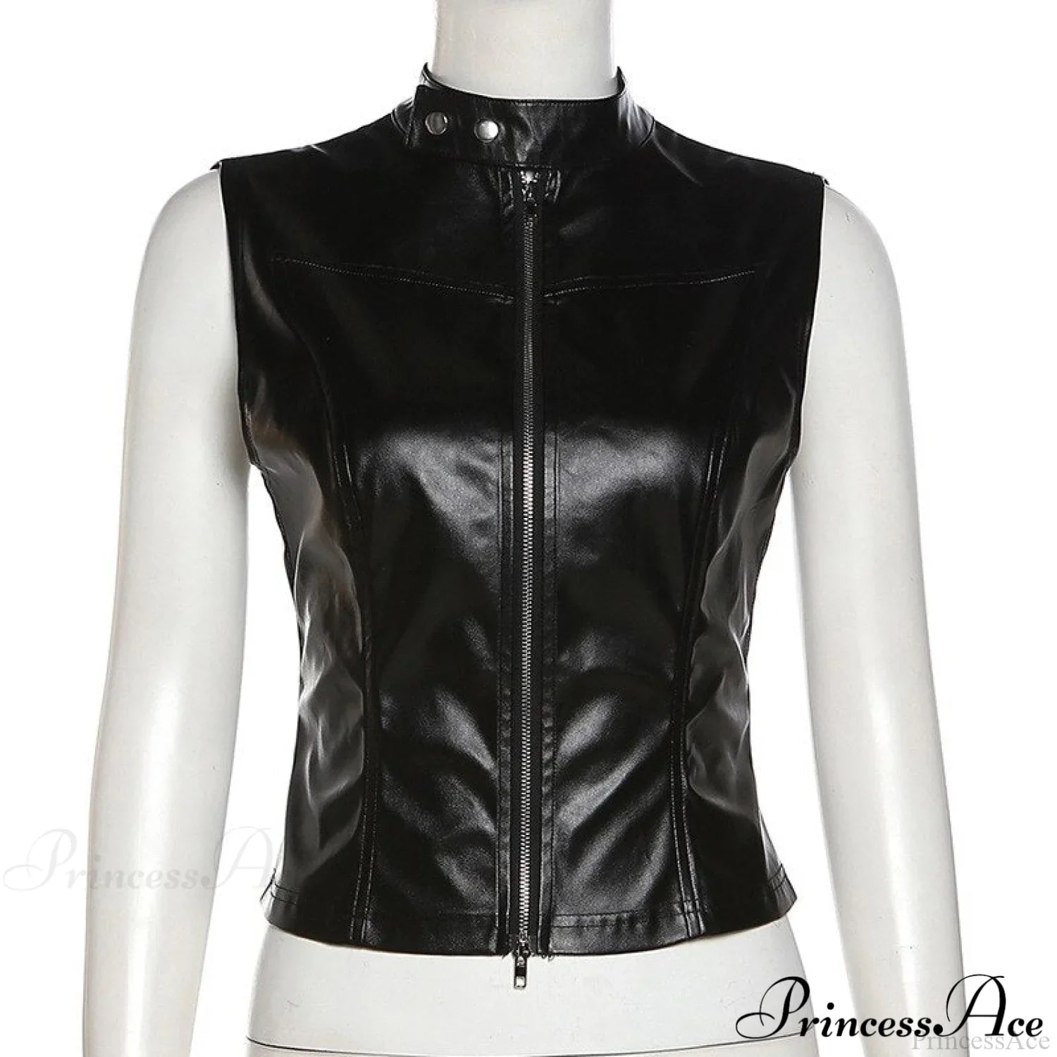Black Pu Leather Charming Moto Zipper Tank Top