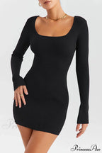 Black Ribbed Stylish Knit Mini Dress