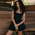 Black Ruffles A-line Vacation Dress