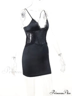 Black Side Lace Charming Design Mini Dress