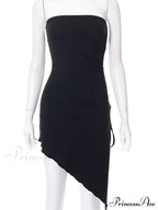Black Side Split Charming Tube Mini Dress