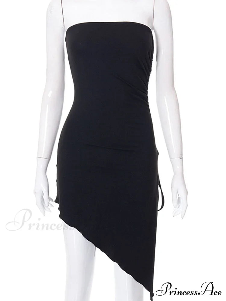 Black Side Split Charming Tube Mini Dress