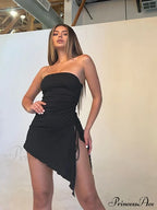 Black Side Split Charming Tube Mini Dress