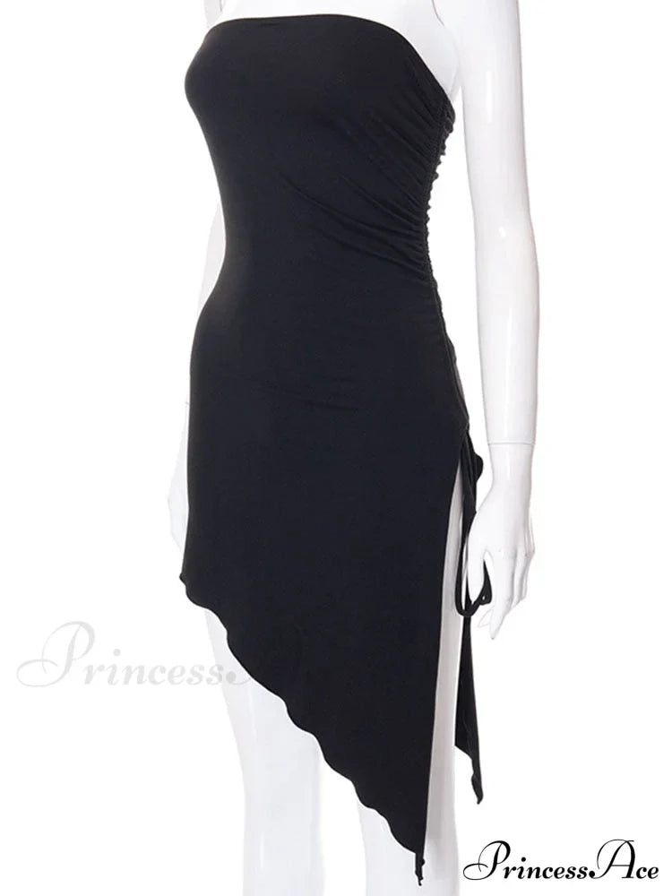 Black Side Split Charming Tube Mini Dress