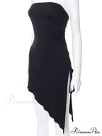 Black Side Split Charming Tube Mini Dress