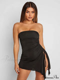 Black Side Split Charming Tube Mini Dress