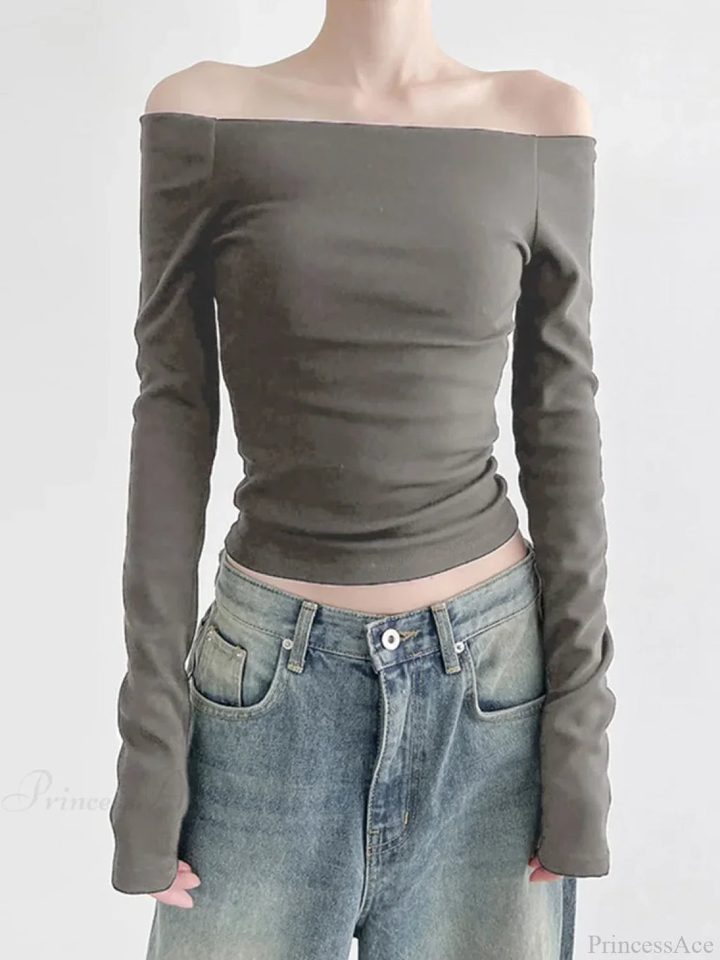 Black Slash Neck Elegant Long Sleeve Slim Knit Top