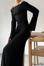 Black Sleek Knit Bodycon Maxi Dress
