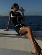 Black Sleeveless Contrast Charming Buttoned Mini Dress