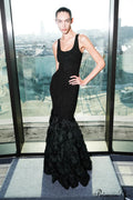 Black Sparkle Silver Thread Rose Hem Party Dress
