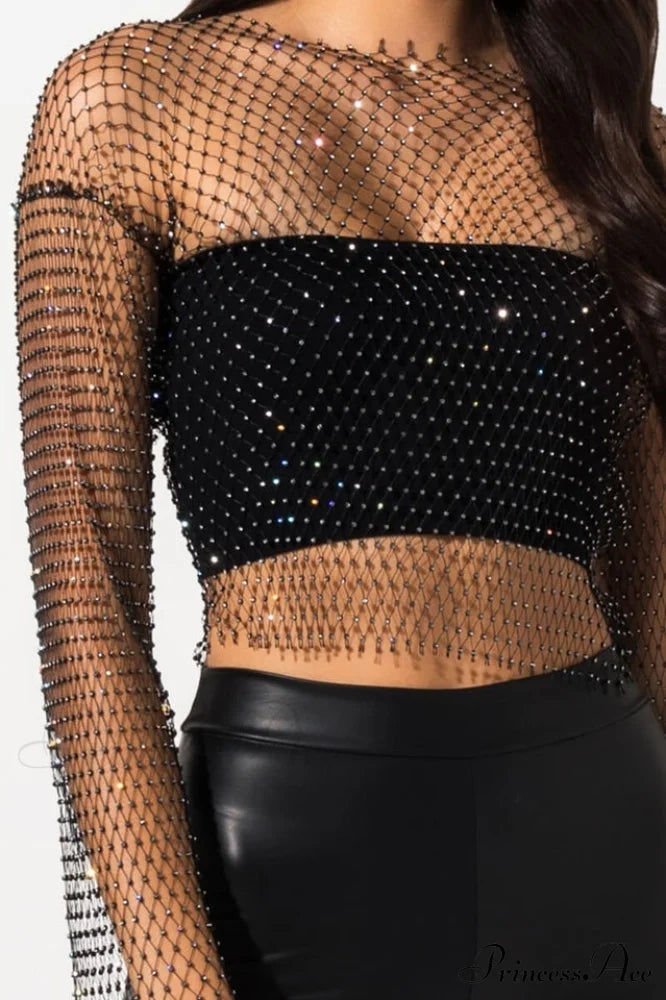 Black Stone Stylish Mesh Crop Top