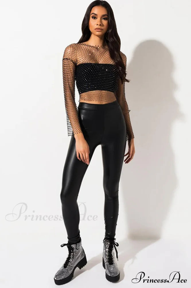 Black Stone Stylish Mesh Crop Top
