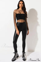 Black Stone Stylish Mesh Crop Top