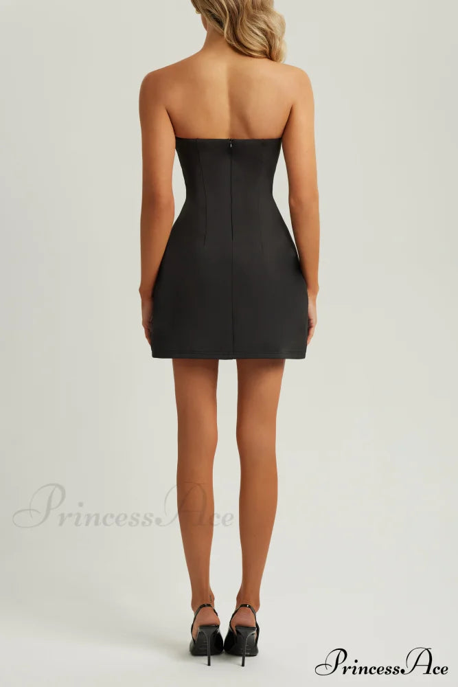 Black Strapless A Trendy Line Pocket Mini Dress