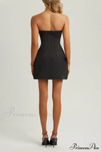 Black Strapless A Trendy Line Pocket Mini Dress