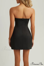 Black Strapless A Trendy Line Pocket Mini Dress