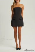 Black Strapless A Trendy Line Pocket Mini Dress