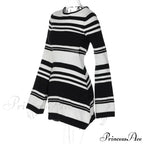 Black Stripe Knit Backless Graceful Long Sleeve Mini Dress