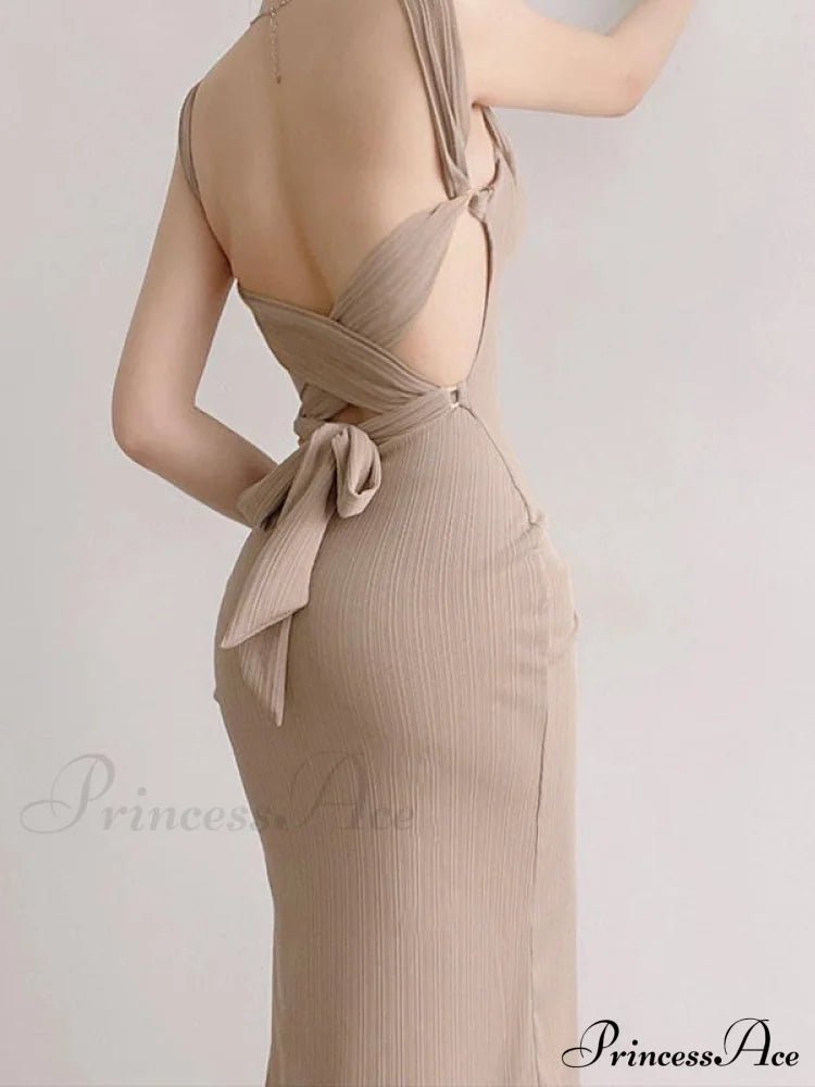 Black Tank Long Bodycon Dress with Tie Back