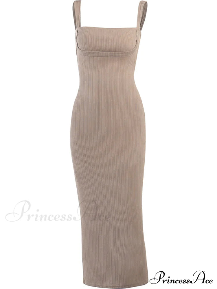 Black Tank Long Bodycon Dress with Tie Back