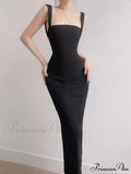 Black Tank Long Bodycon Dress with Tie Back