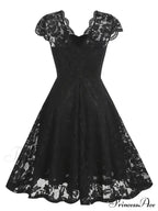 Black V Neck Cap Sleeve A Line Dress for Parties