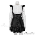 Black-White Contrast Long-Sleeve Skirt Suit