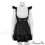 Black-White Contrast Long-Sleeve Skirt Suit