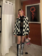 Black White Plaid Cotton Coat