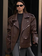 Black Zippers Oversized Leather Coat