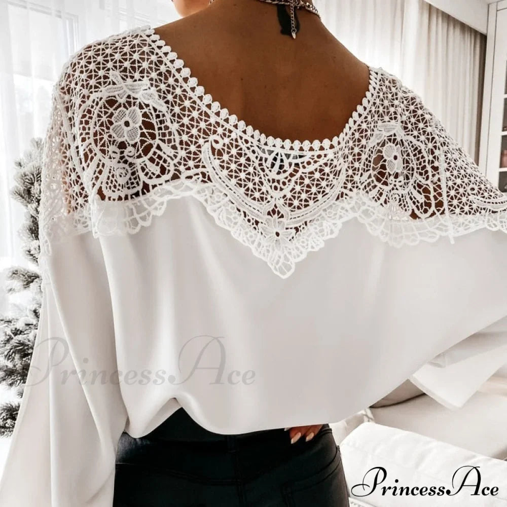 Blouse Embroidery Vintage Lace Elegant Top Women Blouse Crochet Autumn White Blusa Ladies 12459
