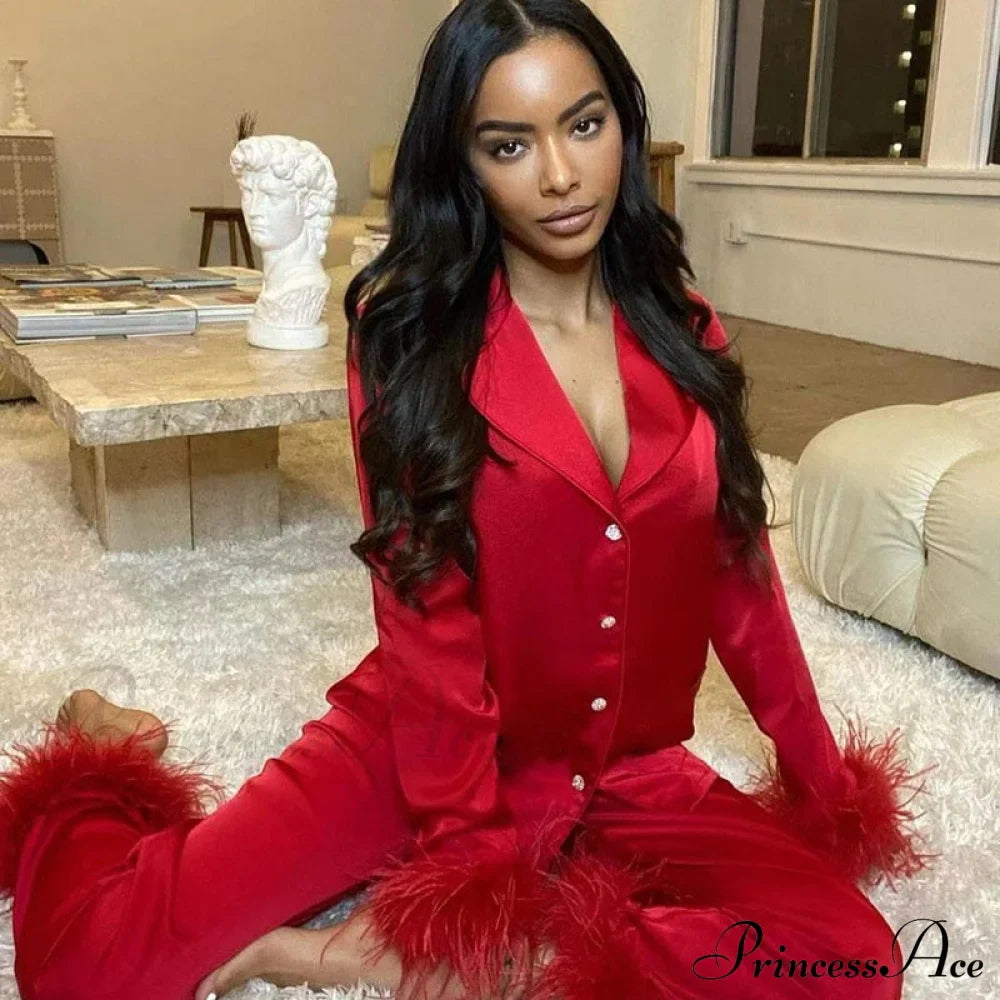 Feather Top Casual Tracksuit Set