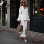 Feather Top Casual Tracksuit Set