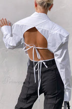 Blouse White Arm Shoulder Long Backless with Up Lace Pads