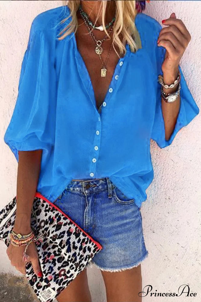 Blouse with Lace-up Red Buttons Design