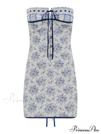 Blue Floral Lace Charming Tube Mini Dress