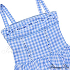 Blue Gingham Stylish Strap Midi Dress