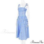 Blue Gingham Stylish Strap Midi Dress