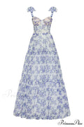 Blue Hydrangea Tender Charming Tie-Strap Maxi Dress