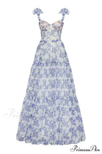 Blue Hydrangea Tender Charming Tie-Strap Maxi Dress