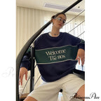 Blue Letter Stylish Print Sweatshirt