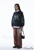 Blue Letter Stylish Print Sweatshirt