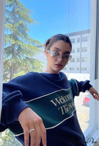 Blue Letter Stylish Print Sweatshirt