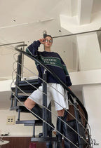 Blue Letter Stylish Print Sweatshirt