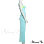Blue Neon Mesh Charming Strap Bodycon Midi Dress
