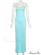 Blue Neon Mesh Charming Strap Bodycon Midi Dress