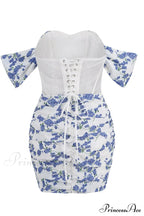Blue Print Ruched Charming Floral Mini Dress