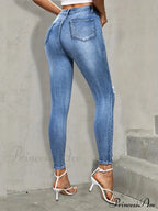 Blue Ripped Holes Skinny Slim Fit High Stretch Distressed Tight Women's Denim & Clothing Jean