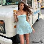 Blue Strapless Polka Charming Dot Mini Dress